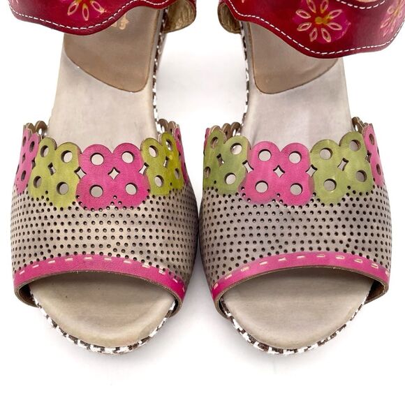 L’Artiste by Spring Step Jive Sandals Size 41 EU 9.5 US Red Floral Leather Heels - Picture 3 of 16
